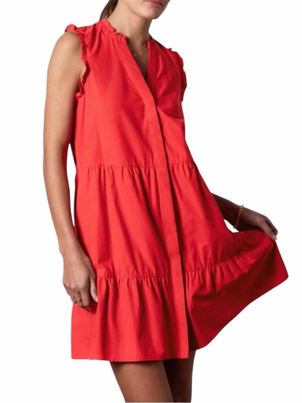 Brochu Walker - Viola Poppy Red Ruffle Tiered Poplin Mini Dress Sz XS
